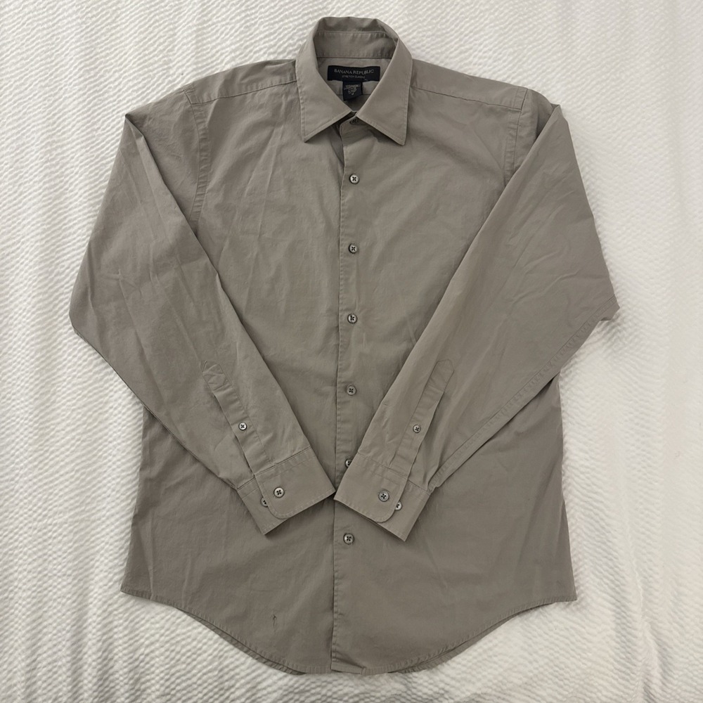 Banana Republic Stretch Classic Mens Medium Beige Casual Button Up Dress Shirt